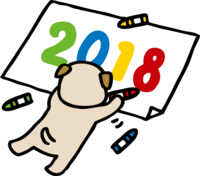 Draw 2018 with crayon on drawing paper Cute dog 2018 Year of the dog