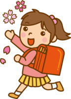 登校する女の子-春