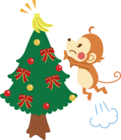 Cute monkey-New Year's card-Christmas tree