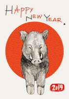 Cute pen drawing New Year's card background of the boar