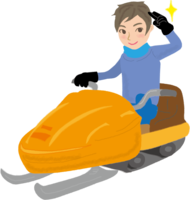 Handsome man riding a snowmobile