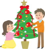 在圣诞树上装饰的男女情侣