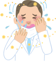 Doctor's hay fever-Illustration (mask-sneezing-snot-itching eyes)