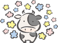 Brush drawing style-Many flowers around the cow-Cute 2021-Ox year