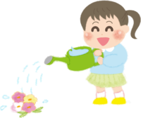 Girl watering flowers / kindergarten