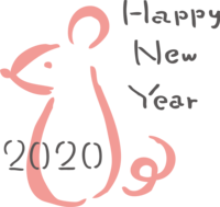 粗糙的笔画风格老鼠和HappyNewYear的文字2020子年