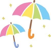 虹色の2本の傘のかわいい梅雨