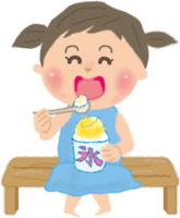 Girl eating shaved ice / Summer vacation