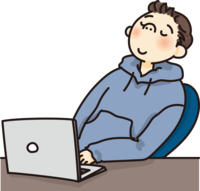 Cute person who takes a deep breath while working on a computer