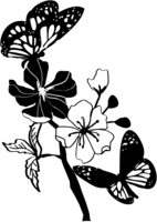 白黒の桜イラスト-おしゃれ(蝶と枝)