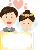 Bride and groom with invitation at wedding