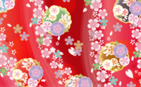 和服(和风樱花图案)正面鲜艳的红色系背景