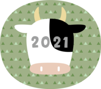Cow (front) face with 2021 written on the face in an ellipse with a triangular pattern-Cute Ox Year