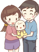 Dad and mom hug baby