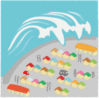 大きな津波が町を飲み込むイラスト／防災-災害