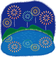 Fireworks reflected in the lake / Summer vacation