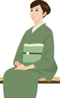A woman in a kimono looking up at the sky on the porch
