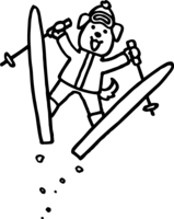 Cute black and white dog illustration Jump with skis