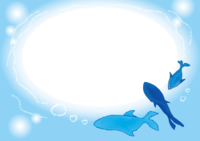 Cute frame illustration of fish swimming in the sea / Summer