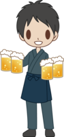 和食店の男性店員がビールを運ぶ
