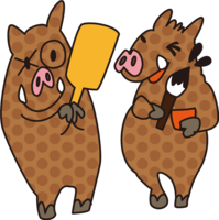 Wild boar playing with cute battledore-2019 Zodiac (Year of the Pig)