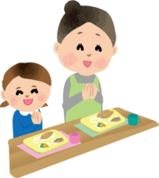 子供達と保育士が(いただきます)保育園