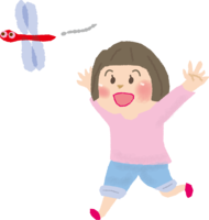 トンボを追いかける子ども(女の子)イラスト／秋