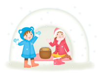 Winter-Children playing with a kamakura