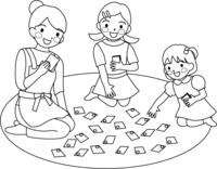 Coloring of family members playing karuta (line art)