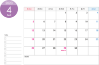 A4 horizontal-April 2020 (Reiwa 2 years) Calendar-For printing