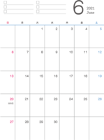 设计简单的2021年(令和3年)6月的日历