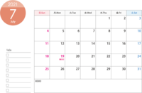 A4 horizontal-2021 July (Reiwa 3 years) Calendar-For printing