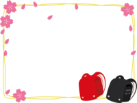 赤と黒のランドセルと桜の花のフレーム-枠