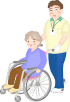 Elderly and caregiver in a wheelchair
