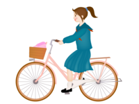 自転車で通学する女子高生