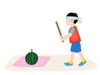 Boy splitting watermelon