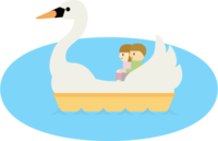 スワンボートに乗っているカップル