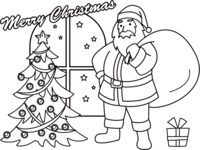 クリスマス-サンタとツリーのぬりえ(線画)