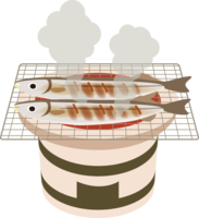 烤秋刀鱼(秋刀鱼)和七轮