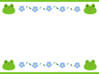 表情をしたカエルと青い花の枠-フレーム素材