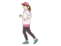 A scene where a woman is jogging (marathon)