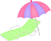 夏天沙滩阳伞和帆布躺椅