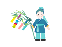 Tanabata Illustration-Sasa decoration and Hikoboshi