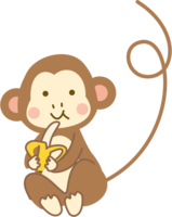 座ってバナナを食べるお猿さん
