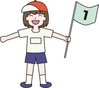 Child with the first flag in the athletic meet