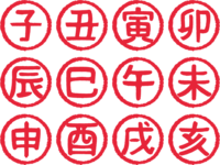 干支(十二支セット)赤丸ハンコ風-文字