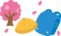 桜の木と水色のランドセル
