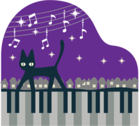 Night city, cat and piano