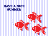 Summer greeting card with three goldfish