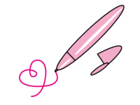 ピンク色のペンとハートの落書き素材